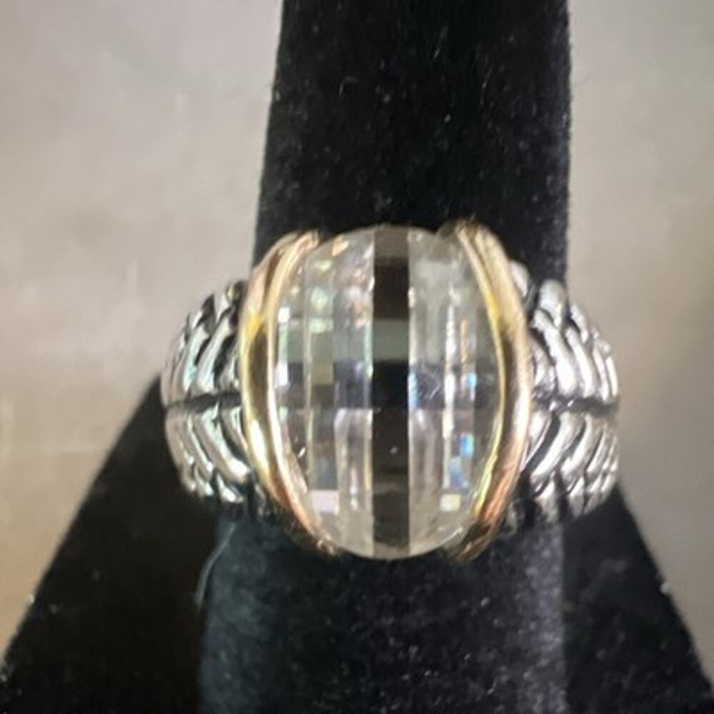 Silver Tone Cocktail Ring Clear Faceted Oval Prong Set Stone Size 7.5